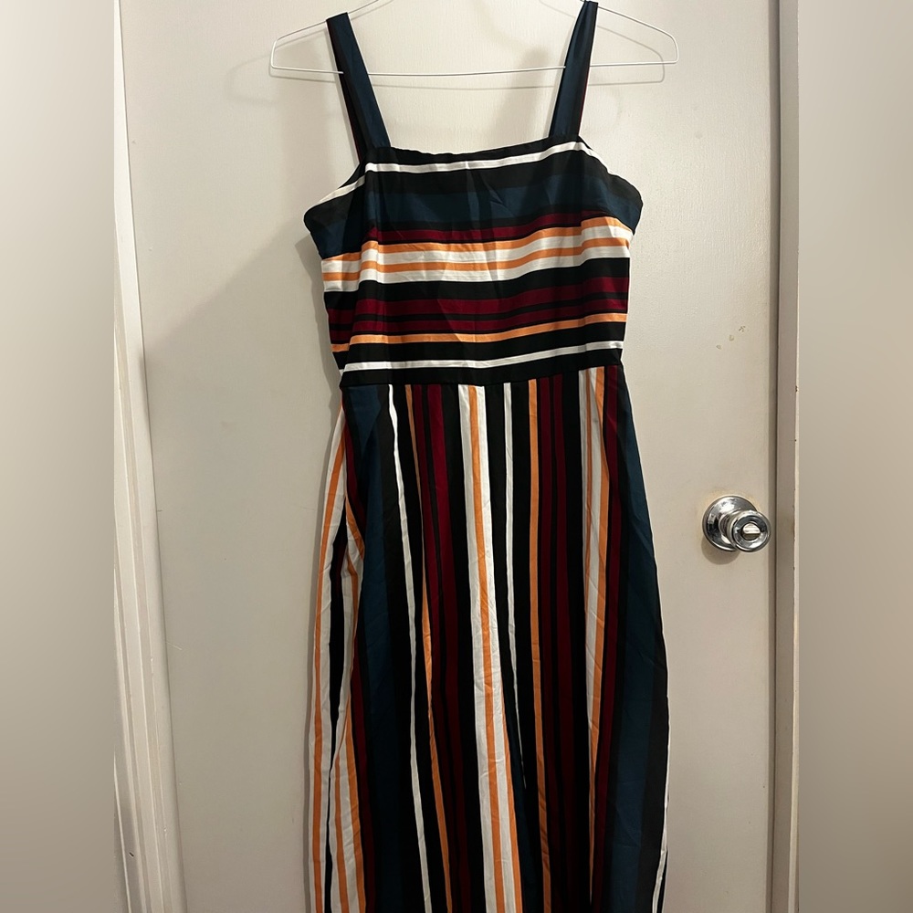 Cropped striped jumpsuit size large.